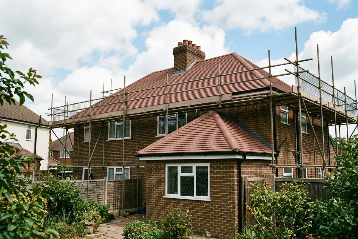 Illustration of a new roof being fitted