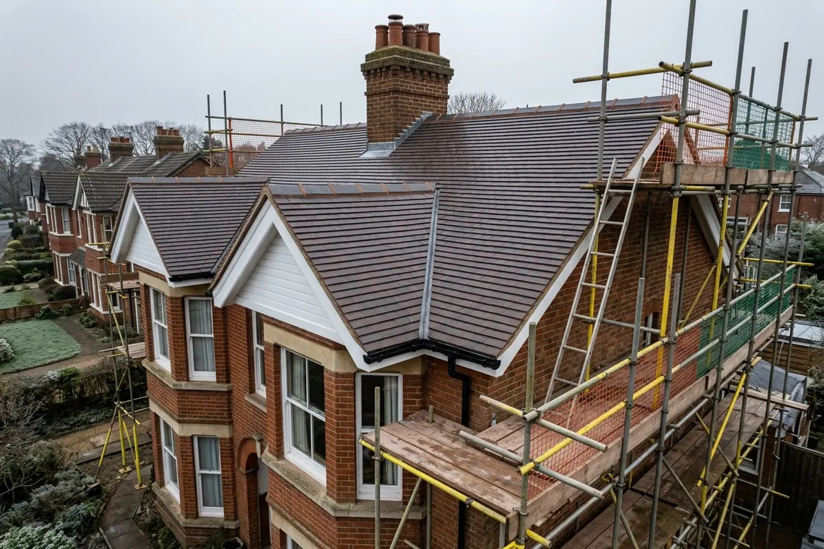 Illustration of a new roof being fitted