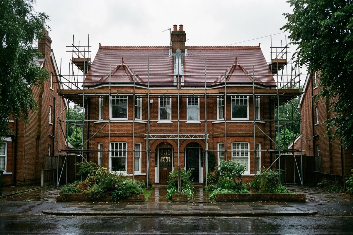 Illustration of a new roof being fitted