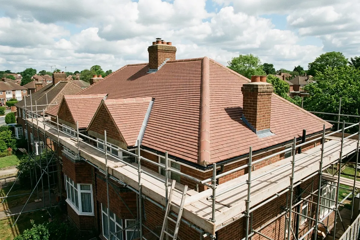 Illustration of a new roof being fitted