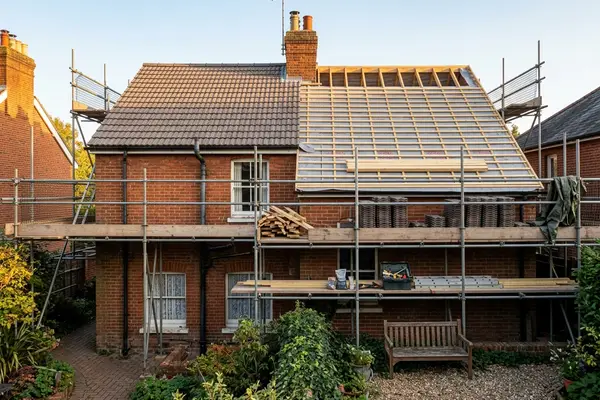 Illustration of a new roof being fitted