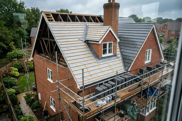 Illustration of a new roof being fitted